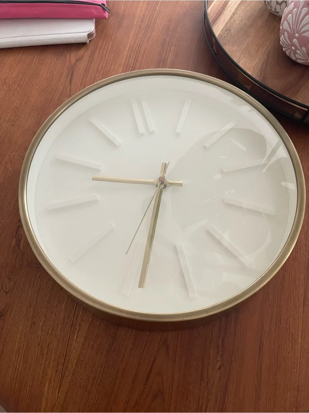 Modern Minimalist Gold and White Wall Clock